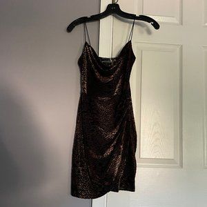 NWT Blue Blush Grier Cowl Neck Cheetah Print Mini Cocktail Dress